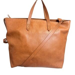 Madewell the transporter tote bag in brown leather large